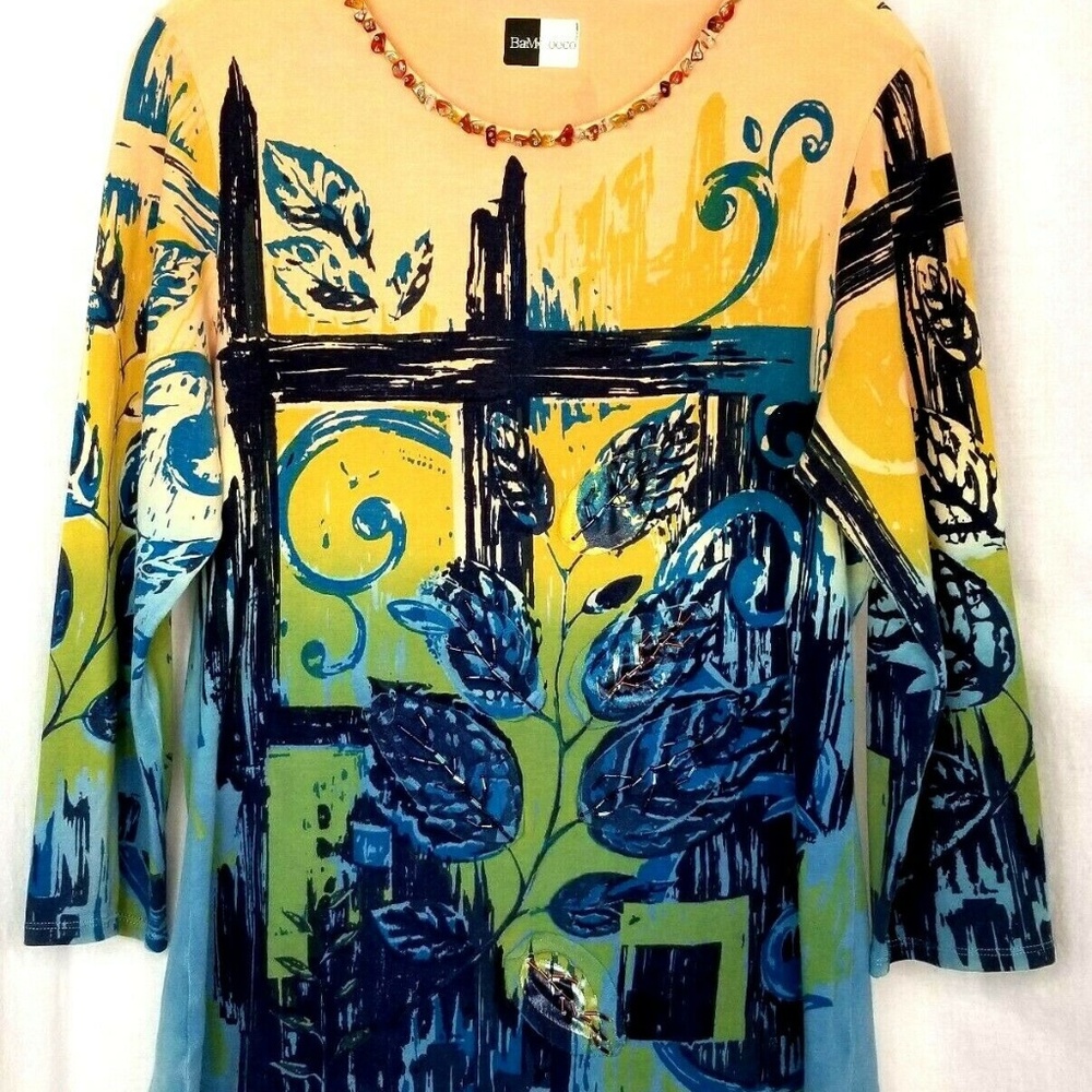BamBooco womens embellished top size L multi color